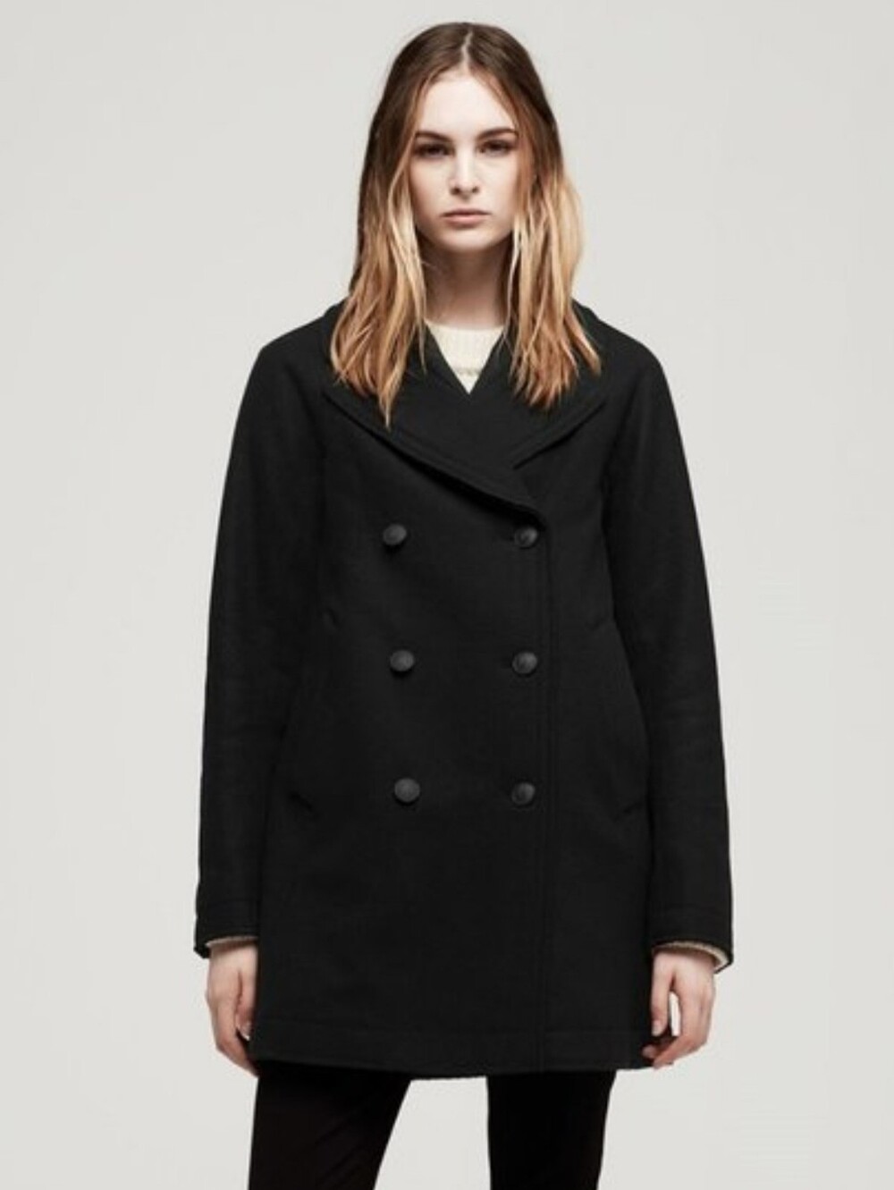 Rag & Bone Black Wool-Blend Double Breasted Peacoat Size US 6 Medium